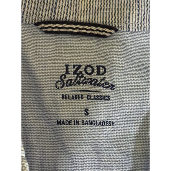 Izod Saltwater Relaxed Classics Mens Blue Striped Button Up Shirt SZ S Cotton - Picture 3 of 7